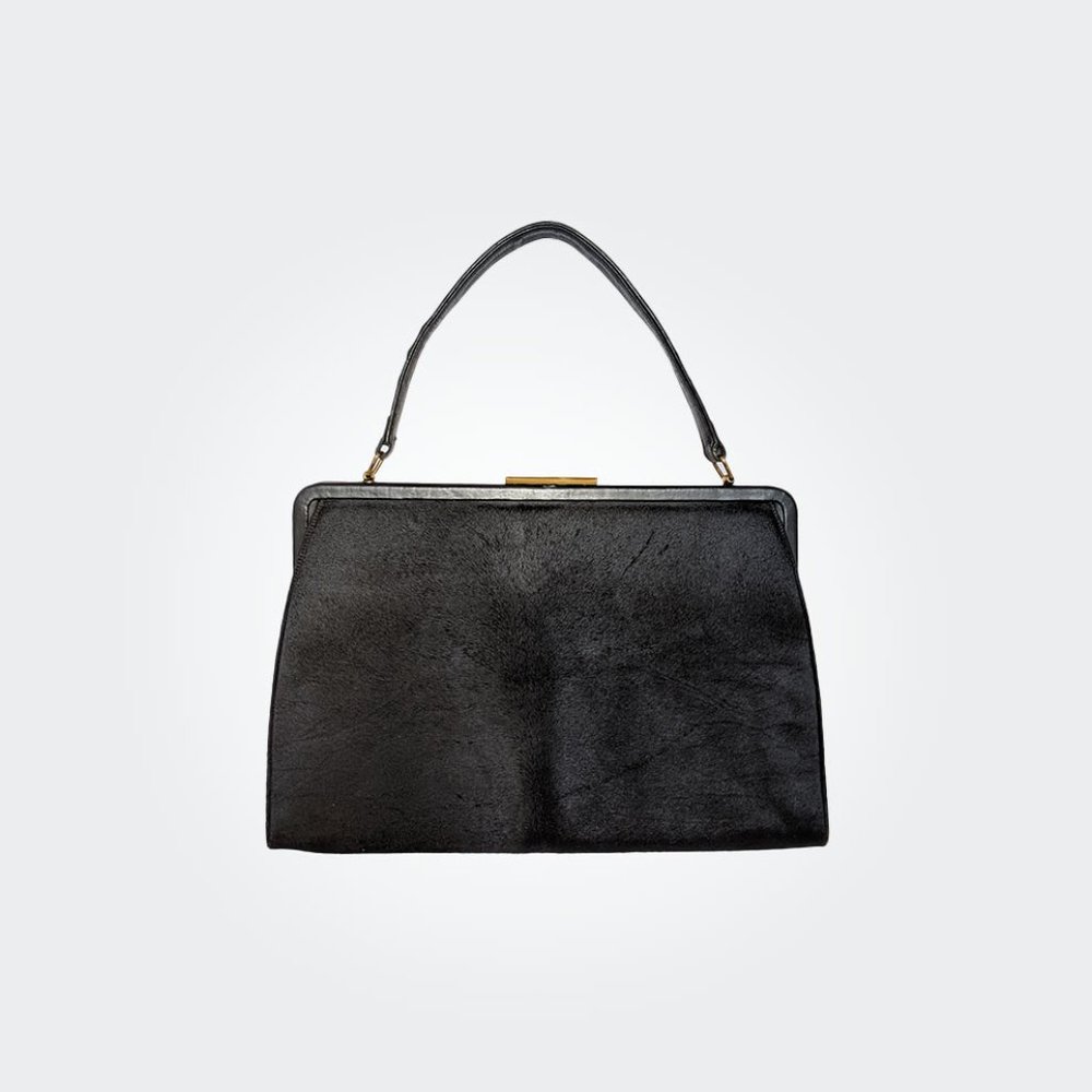 Vintage Rivier faux-fur/leather black baguette bag